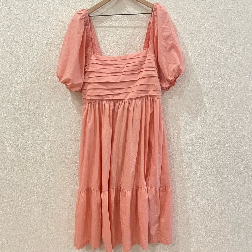 Abercrombie Emerson Poplin Puff Sleeve Midi Dress Peach Large Tall NWOT Romantic